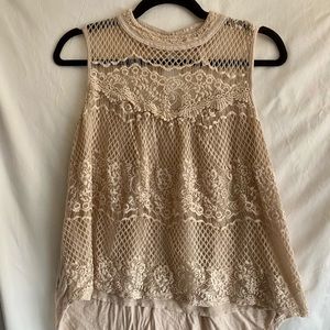 Off White Tank Top- Lace Detail, High Neck